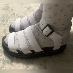 Dr. Martens white and black strappy sandals